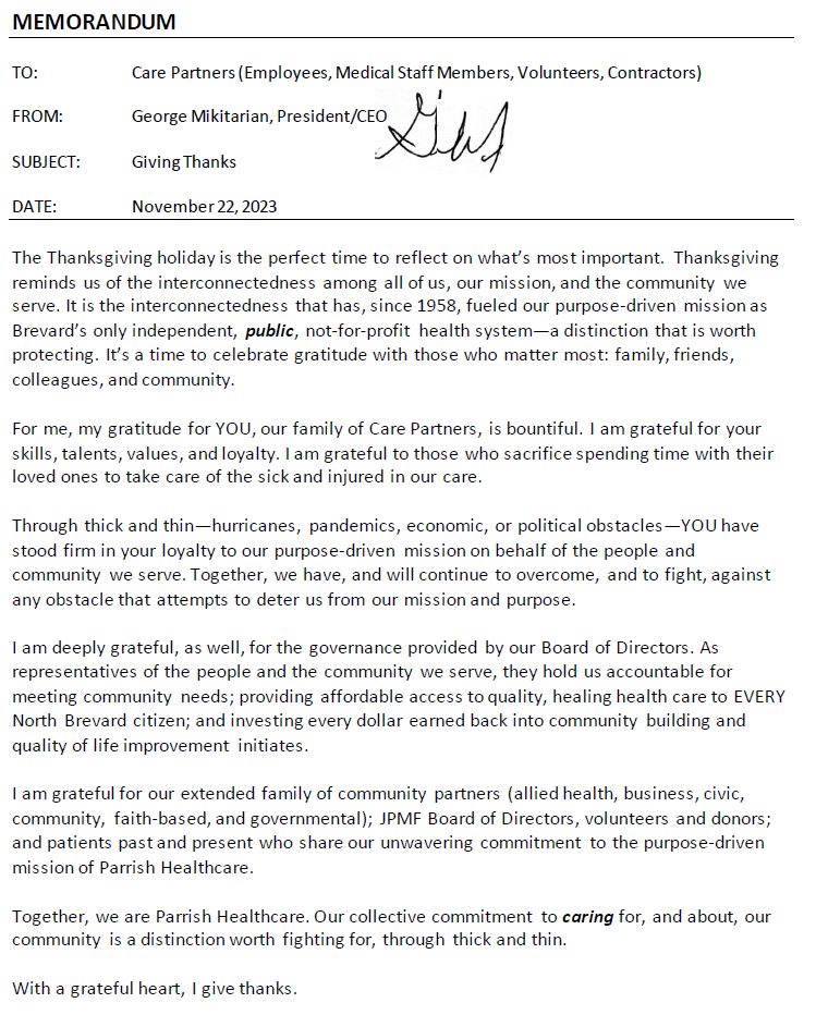 Care Partners memo