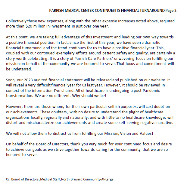 Financial turnaround memo page 2