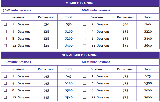 Fitness Schedule and cost
